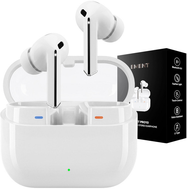 에먼트 블루투스 6.0 커널형 무선 이어폰 ENC 노이즈캔슬링 Hi-Fi 고음질, 화이트, EMENT-PRO10