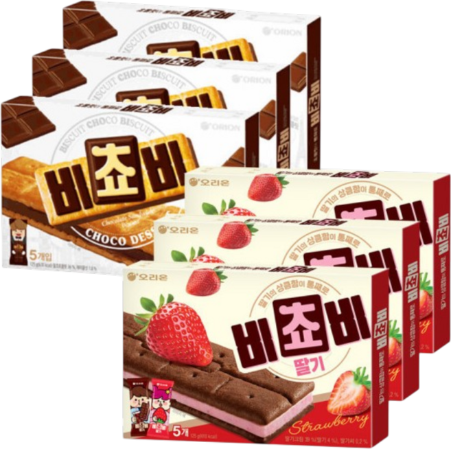 오리온 비쵸비 딸기 5P (125g) + 비쵸비 초코 5P (125g), 3세트, 500g
