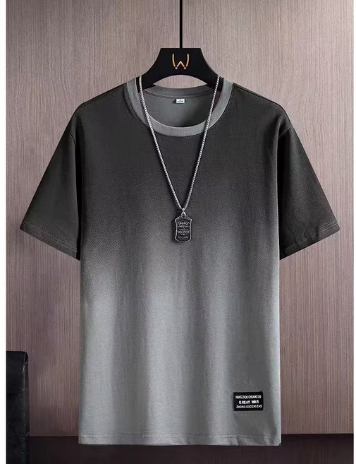 夏季漸變短袖T恤 男 【M-5XL】寬鬆休閒百搭冰絲速乾透氣落肩五分袖