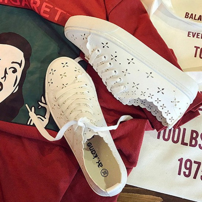 여성용 플라워 펀칭 레이스 스니커즈 슬립온 YT_RE868