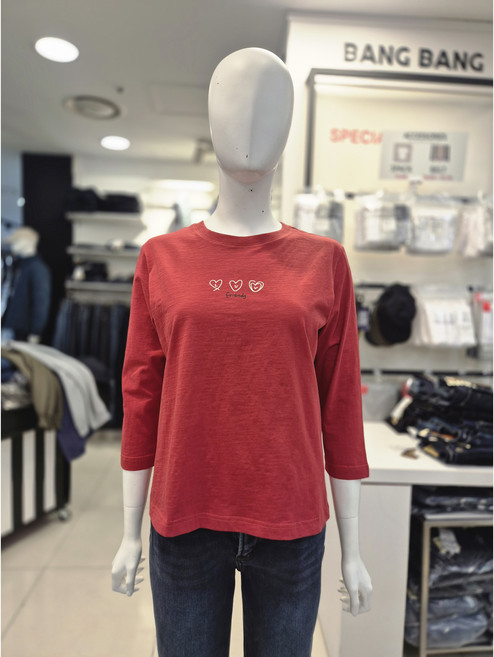 뱅뱅 봄 #신상 반값# 여성 하트 면 100% 7부 소매 티셔츠 NTM255