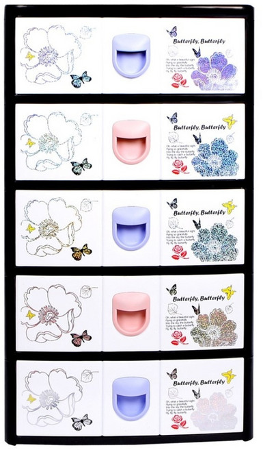 지오리빙 제스티 5단 플라스틱 서랍장, 블랙/화이트