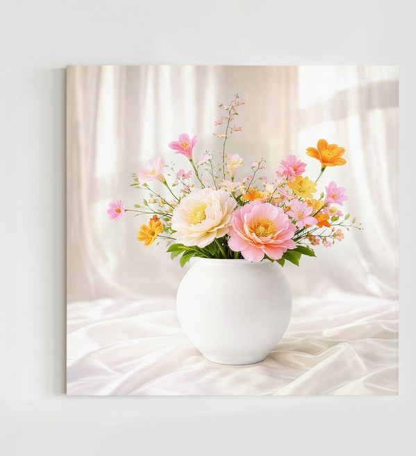 [인메이블] 복들어오는 풍요 데이지 달항아리 꽃 그림 6종 캔버스 액자 봄맞이 인테리어 집들이 선물 대형 개업 카페 선물 금전운, 03.화목 믹스 부케