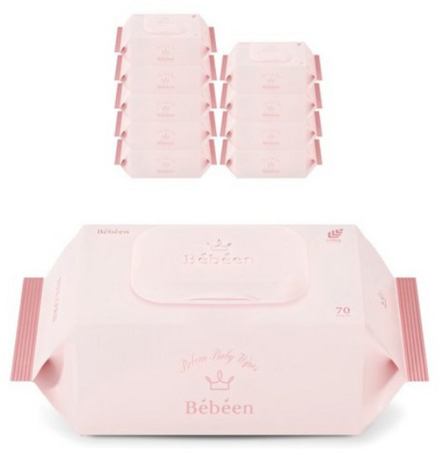 베베앙 로즈 골드 유아물티슈 캡형, 75g, 70매, 10개