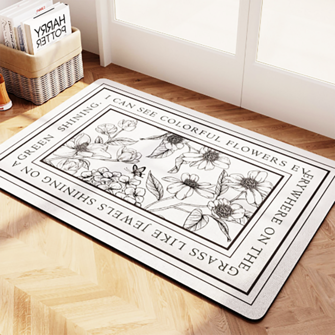 브링지 빨아쓰는 규조토 욕실 주방 꽃무늬 발매트, 사각 화이트