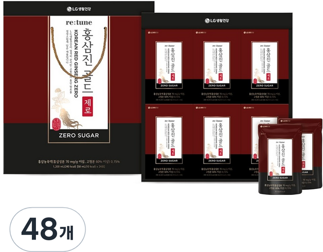리튠 LG생활건강 홍삼진 골드 제로 음료, 48개, 50ml