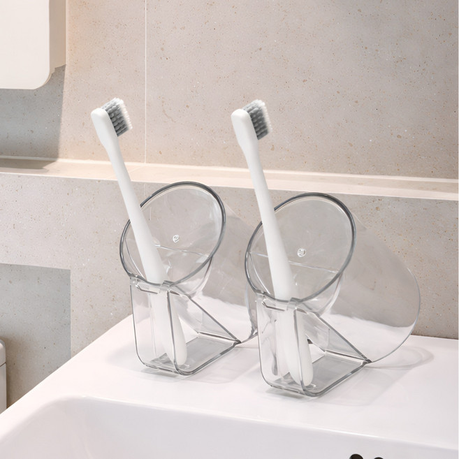 엘니브 거꾸로 칫솔꽂이 양치컵, 2개, 투명
