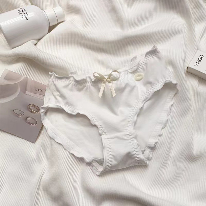 HanVo 日系木耳邊純棉中腰內褲, 仙女白,M