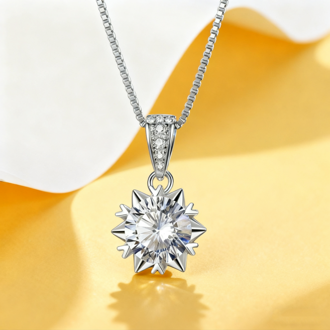 S925 순은 스노우플라워 모이사나이트 목걸이 1캐럿 반짝임 14K/18K 도금 고급 주얼리 GRA 인증 선물 아이템