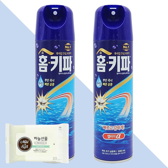 홈키파 엘비이 수성 알파 뉴에어로솔 500ml 2개(+휴대용 물티슈 1개), 2개