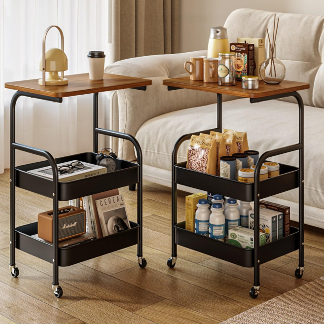 하이피러브 이동식 트롤리 수납 선반, 3단, 블랙A