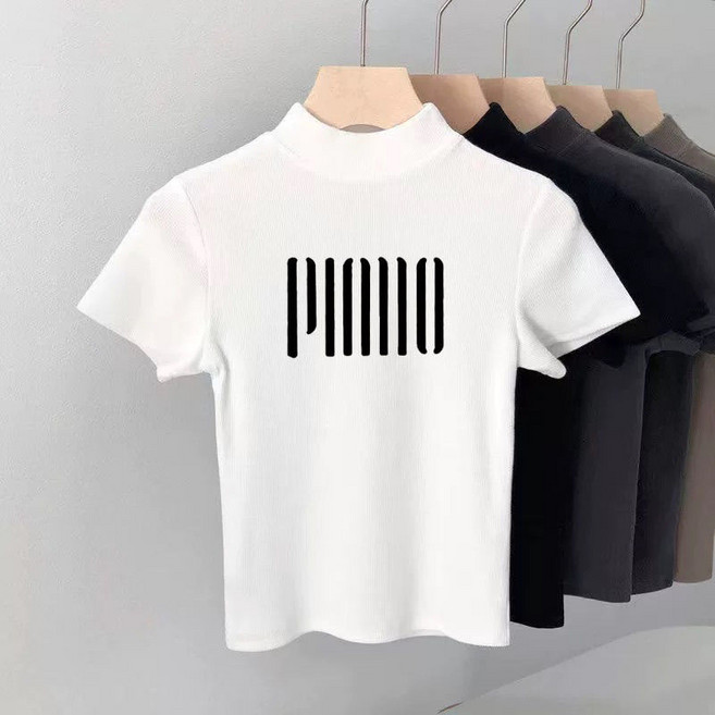 여성 반팔 반폴라티 캐주얼 순면 슬림 반팔 티셔츠 숏 상의 빅사이즈 여름 여자 반목 반팔티 YJW