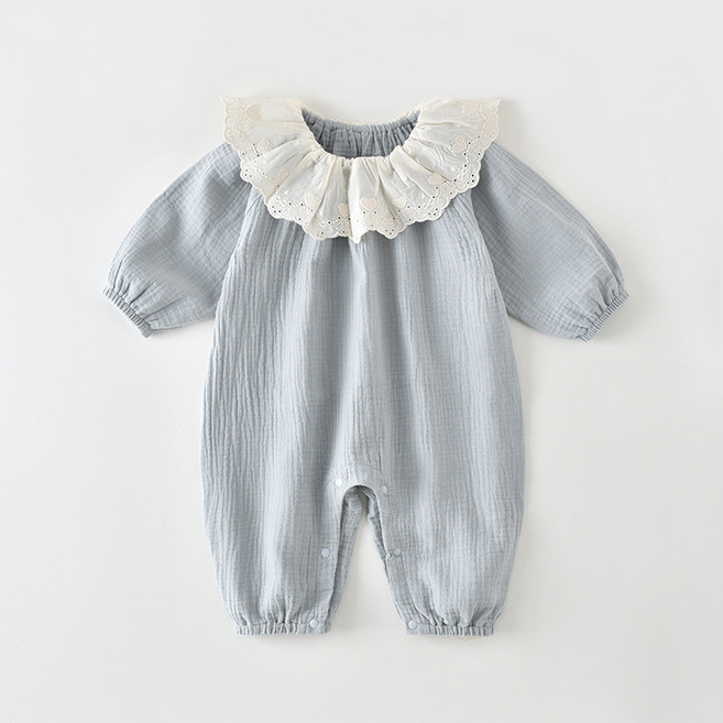 DFMEI 寶寶連體衣嬰幼兒春裝長袖薄款純棉a類紗布韓系洋氣爬服哈衣春秋