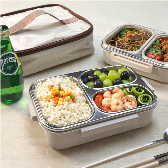 내집내산 직장인 스텐304 도시락통 가방, 1세트, 베이지