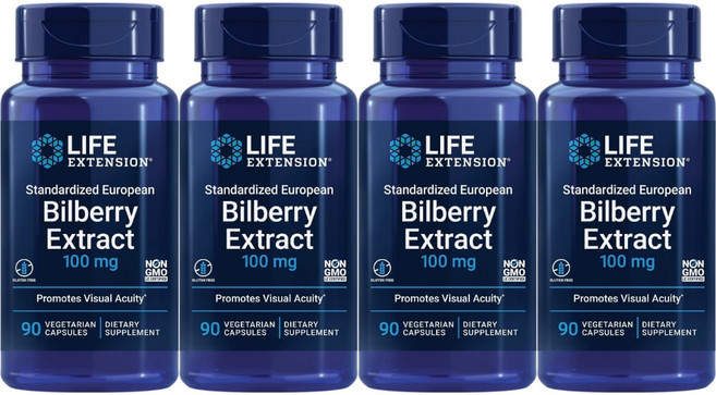 라이프익스텐션 스탠더다이즈드 유러피안 빌베리 추출물 100mg 베지테리안 캡슐, 90정, 4개