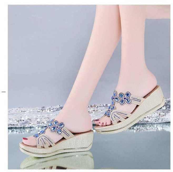 여성 송편 통굽 샌들 물방울 5cm 웨지힐 통굽슬리퍼