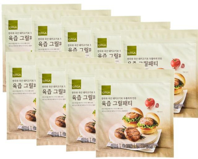 올가 육즙 그릴패티 한우와 국산 돼지고기로 만든 두툼한, 9개, 400g