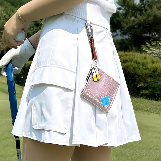 스콜피 골프 볼타올 4가지 기능 장갑홀더 볼마커 골프티 가죽끈 골프공수건 세트, 1세트, 펄 핑크