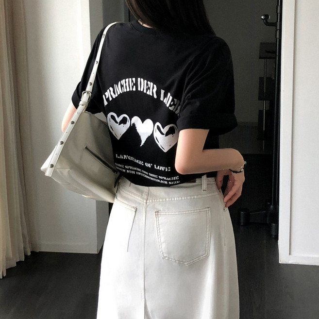 티데일리 남녀공용 리베 프린팅 오버핏 20수 라운드 반팔 티셔츠