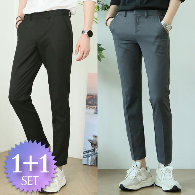 블루포스 남성용 베르넌 사이드밴딩 슬랙스 1+1세트 슬렉스 정장바지 남자 캐쥬얼 의류 면바지
