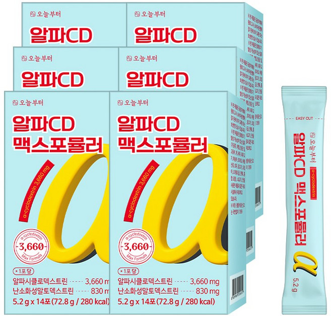 오늘부터 알파CD 맥스포뮬러 알파씨디 3660 분말 난소화성 알파시클로덱스트린 고함량 파인애플맛, 72.8g, 6박스