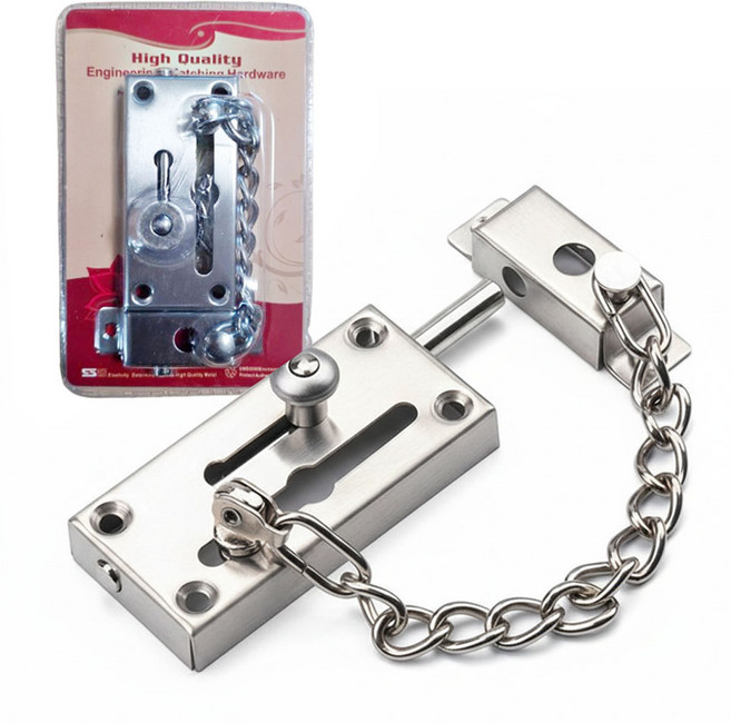 현관문 이중 보조잠금장치 체인 안전고리, 실버, 1개