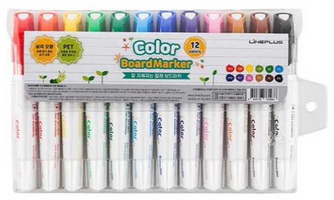 라인플러스 칼라 보드마카 12종 세트 5mm, 혼합색상, 1세트