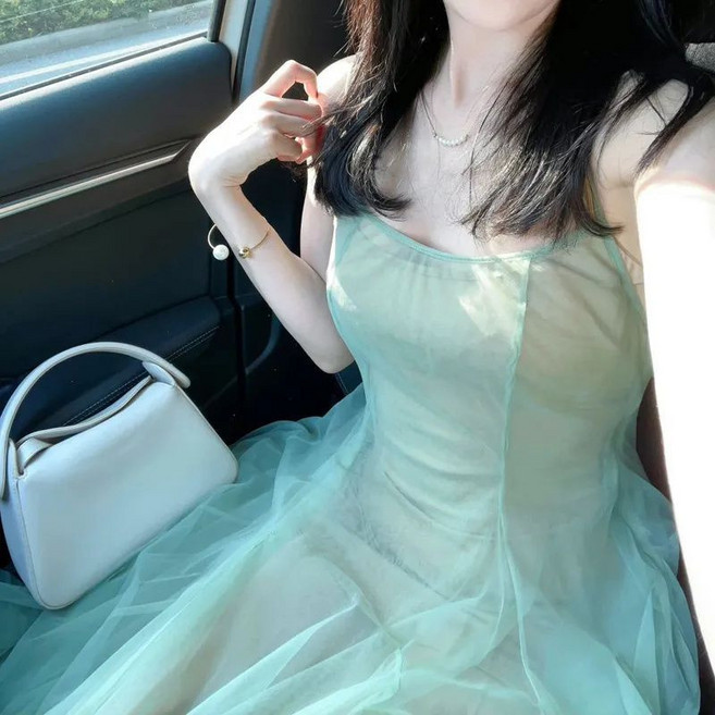 오간자 롱 원피스 나시 쉬폰 드레스 여행 레이어드 인생샷
