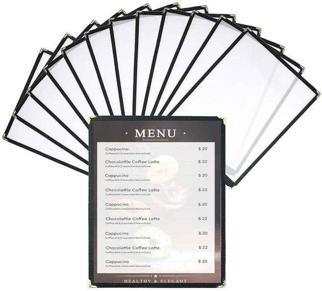 AMGSH 12 Pack Menu Covers 8.5 x 11 Inch 4 Page 8 View Book-Style Sleeves Clear Holder for 주방용품 R