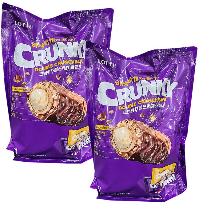 롯데 크런키 더블 크런치바 미니 코스트코 대용량 사무실 간식 등산, 855g, 2개