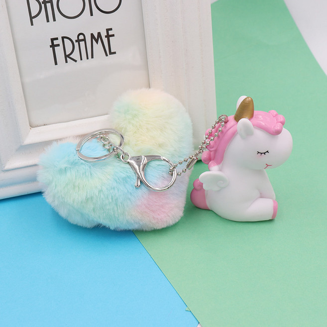 헤이두잇 유니콘 키링 하트참 플러시 인형 팬던트 백참 선물, 핑크, 1개