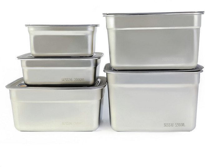 Modora 미세 진공 스텐 밀폐용기, 1L+1.5L+2.2L+2.8L+4.5L, 5개