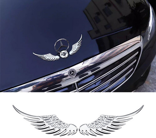 예삐스토어 자동차 날개 엠블럼 스티커 외장 튜닝 데칼 차량꾸미기 포인트, 실버, 2세트