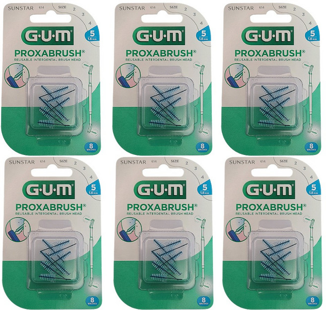 GUM 검 605 손잡이 항균 치과 치간칫솔 리필 614, 1개, 6개입, 1.6mm