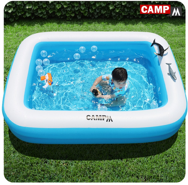 캠프엠 풀장 물놀이 대형 유아 사각 베란다 미니 수영장 소형 특대형 중형 어린이 어른용 튜브 이동식 프레임 실내 가정용 에어 쿠션 야외 간이 옥상 크기 50x150x200 혼합색상, 캠프엠 풀장 (2단 자이언트/SKYBLUE), 1개