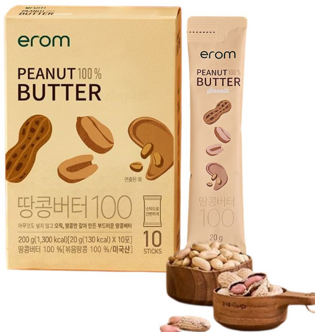 이롬 무첨가 순 땅콩버터 100 % 무가당 땅콩잼, 10개, 20g