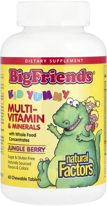 Natural Factors Big Friends® 츄어블 종합비타민 & 미네랄 정글 베리 츄어블 정 60정, NaturalFactorsBigFriends츄어블종합비, 1개 - 쿠팡