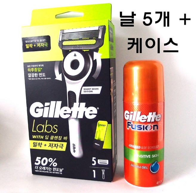 질레트 랩스면도기와 랩스면도날 5개입과 면도기케이스+쉐이빙젤 70g, 1개