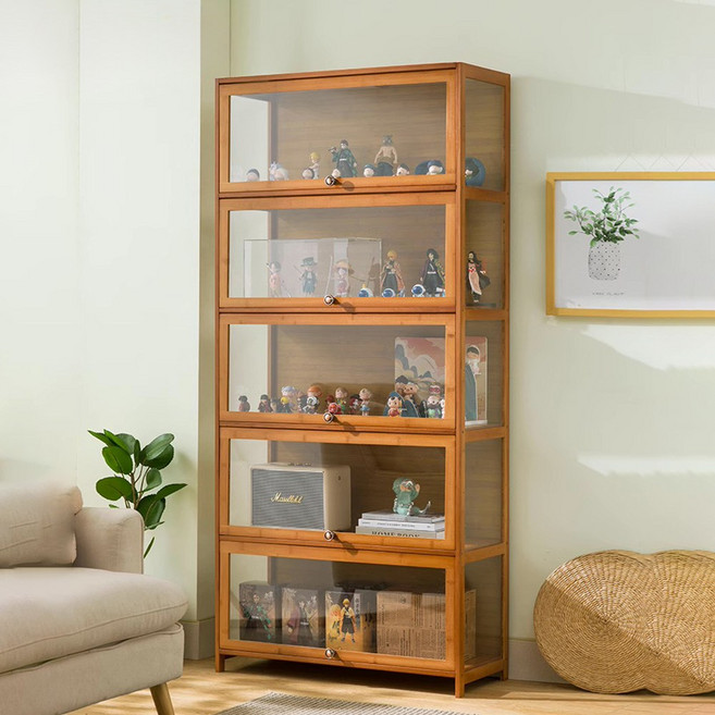 semoharu 피규어 정리대 투명 아크릴 장식장 인형 보관 케이스 진열장, 5단, 60cm, 월넛