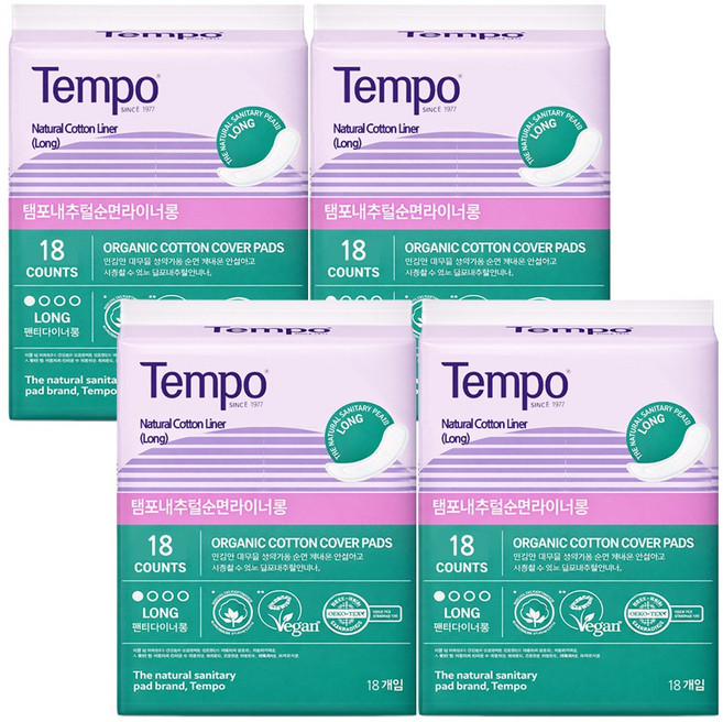 동아제약 내추럴 순면 커버 라이너, 롱, 18매입, 4개