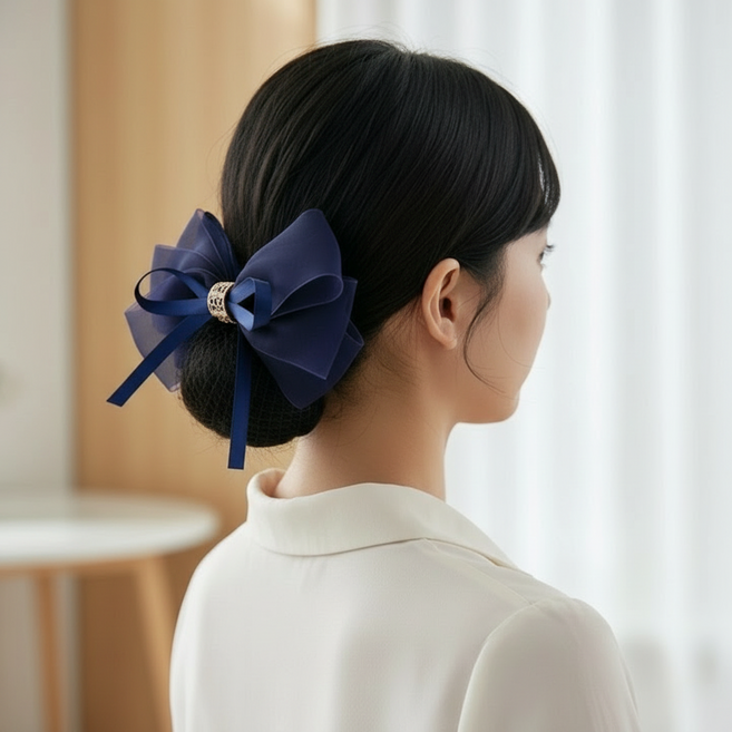 현디자인 네이비넥타이헤어망 직장여성 간호사 승무원 고품격헤어망
