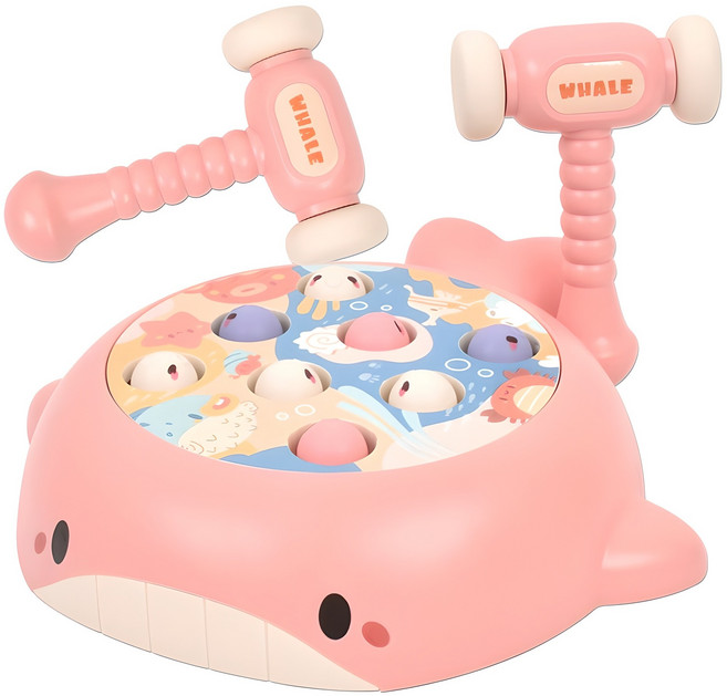 아기고래 두더지 잡기 망치놀이 게임, 분홍, 1개