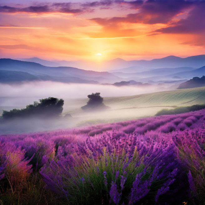 유화그리기 세트 캔버스 대형 명화그리기 아름다운 라벤다 꽃밭 풍경 꽃, 50x50cm나무캔버스+유화붓세트