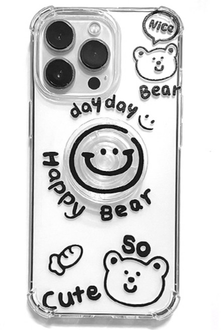 심플 베어패턴 스마일톡 방탄 클리어 젤리 케이스