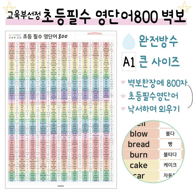교육부 선정 초등필수 영단어 800 벽보 학습벽보 영어벽보 영어포스터, A1사이즈