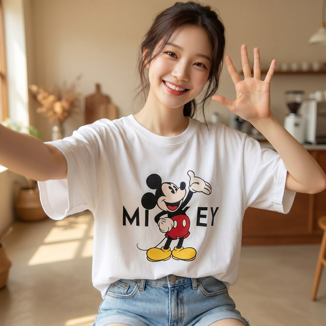 꼼사 웰컴미키 반팔티 디즈니정품 싱글면 박스티 미키티