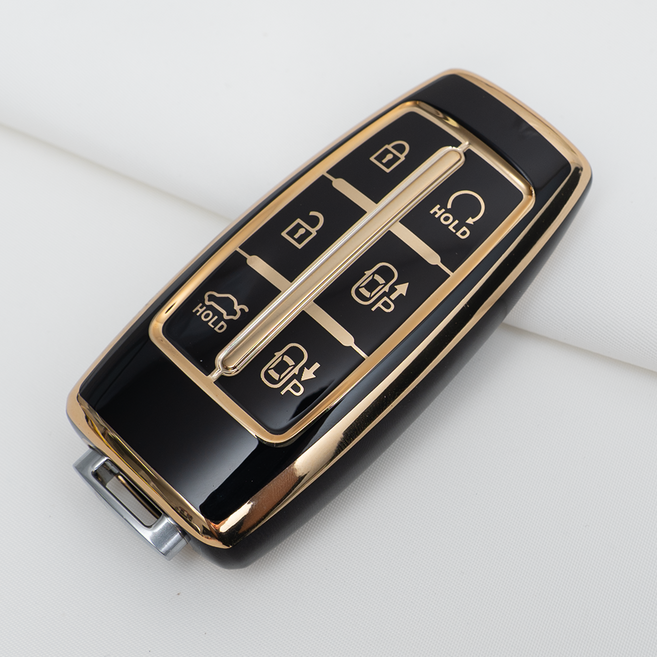 현대 G70 G80 GV70 GV80 GV90 호환 스마트 차 키케이스 키홀더 TPU 키커버 리모컨, TA40-6버튼, 블랙골드