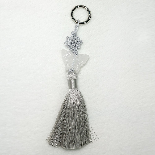 엠쿠 핸드메이드 고급 원사 노리개 키링, 그레이, 1개