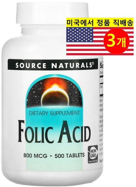 소스내추럴스 엽산 800 mcg 500 정, 500정, 3개 - 쿠팡