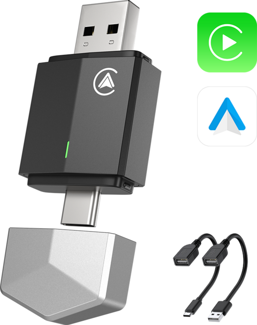 NICESUN 듀얼 커넥터 무선 스마트 자동차 어댑터 애플 카플레이 안드로이드 오토 2 in 1 플러그 앤 플레이, 블랙, AC03